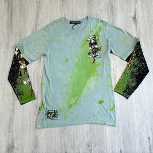 NWT Ed Hardy"Love Kills Slowly" Mesh Sleeve Long Sleeve Tshirt